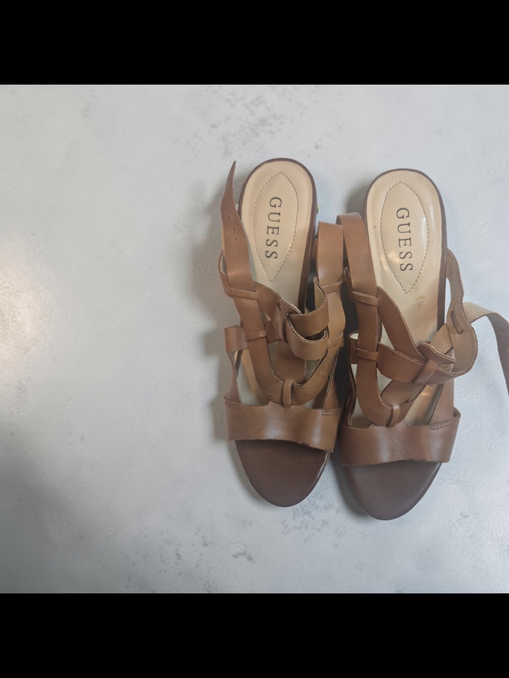 GUESS Women's Brown Leather Strappy Sandals